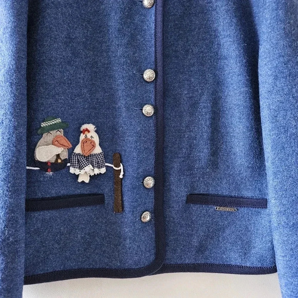 Giesswein Virgin Wool Grandmacore Boho Cardigan  Retro Sweater Blue Size US 10. - Picture 4 of 13
